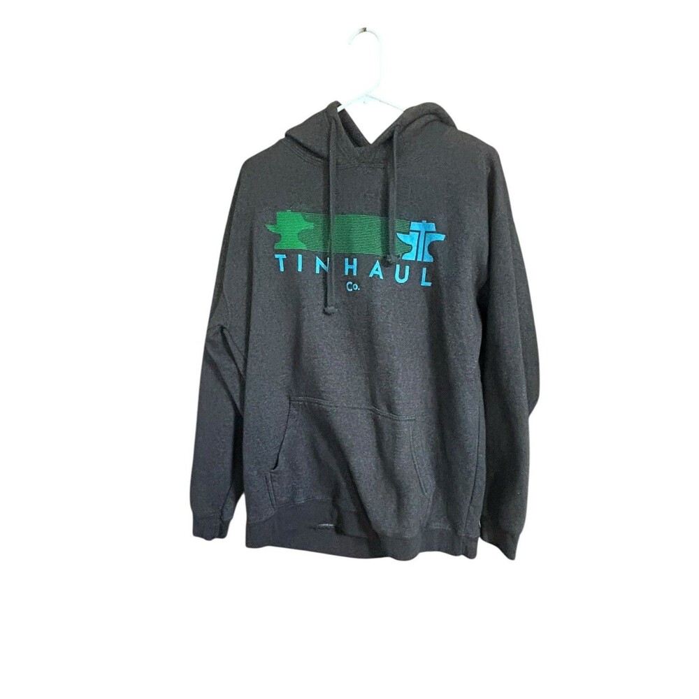 Tin Haul Mens Grey Cotton Blend Speed Screenprint Hoodie Medium Grunge